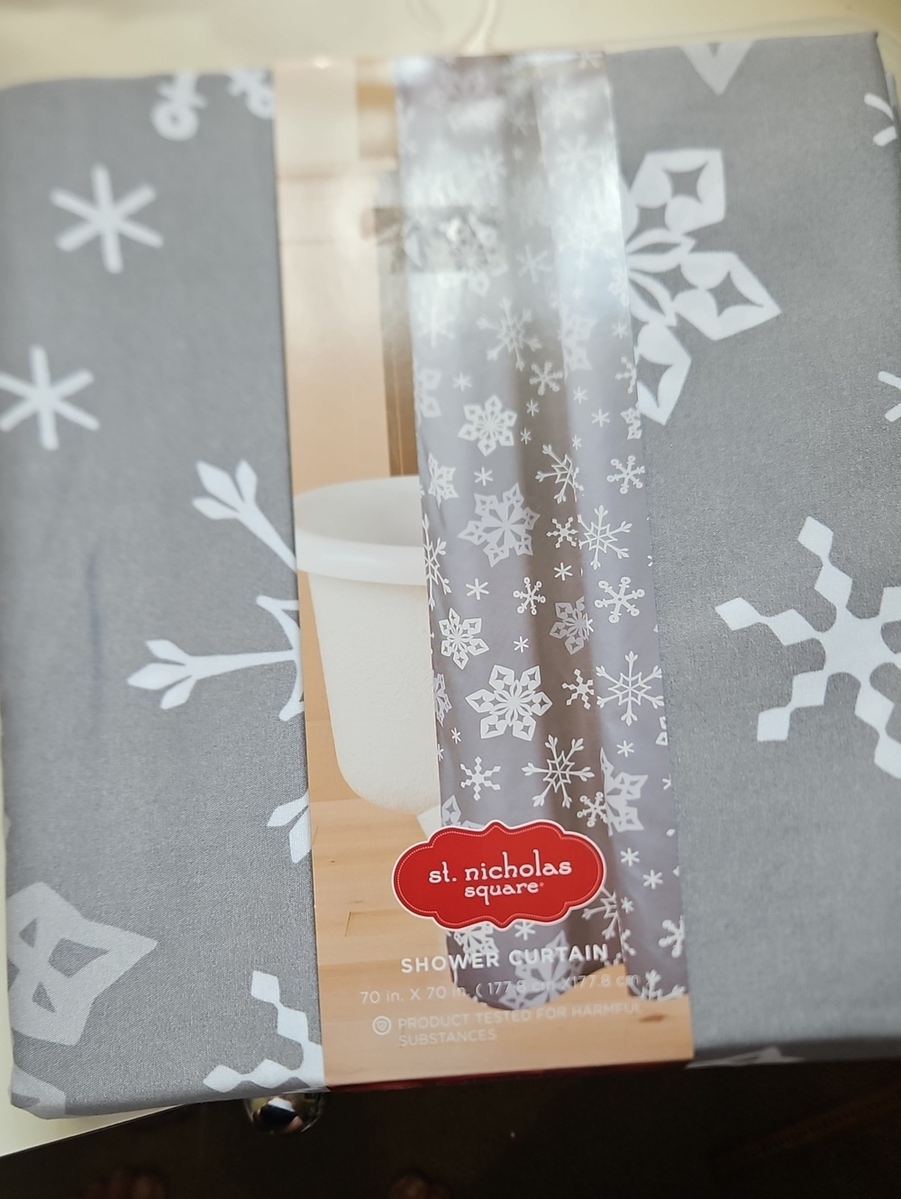 st. nicholas square Gray Snowflake Shower Curtain